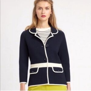 Kate Spade Mayson Wool Sweater Jacket in Midnight Navy and Cream Size 8